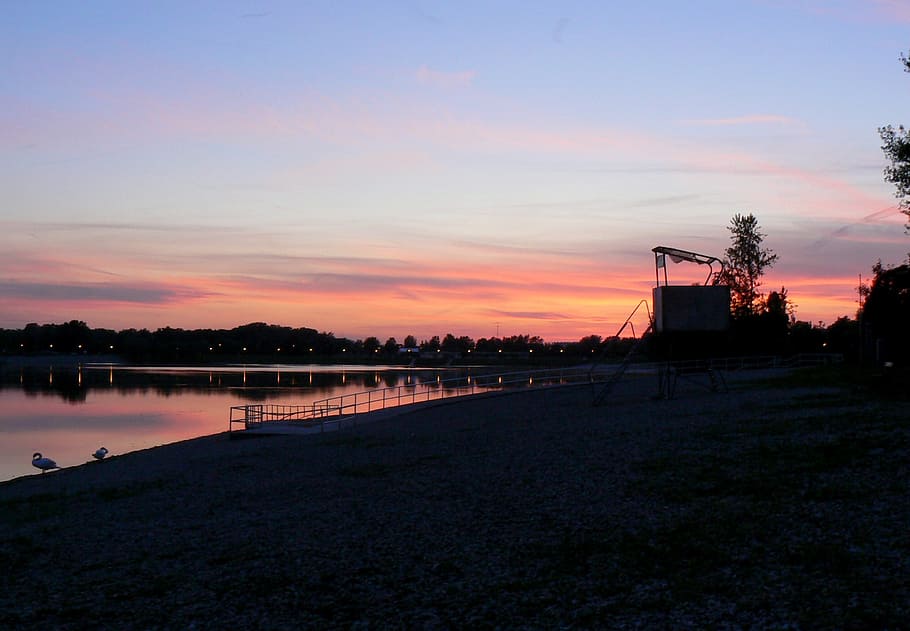 Sunset, Lake, Sunrise, Sunlight, twilight, dawn, peaceful, idyllic HD wallpaper