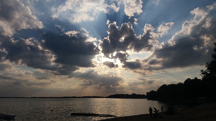 sky, clouds, evening, glomerulus, blue sky, view, high, water HD wallpaper