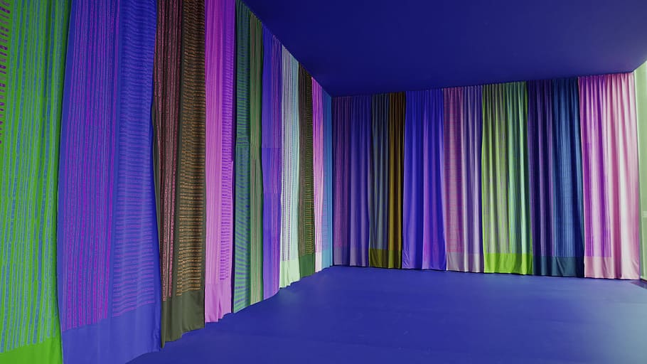 space, curtains, stage, theater, colorful, fabric, stripes HD wallpaper