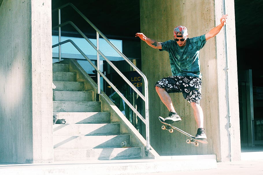 man skateboarding near stairs during daytime, man playing skateboard, HD wallpaper