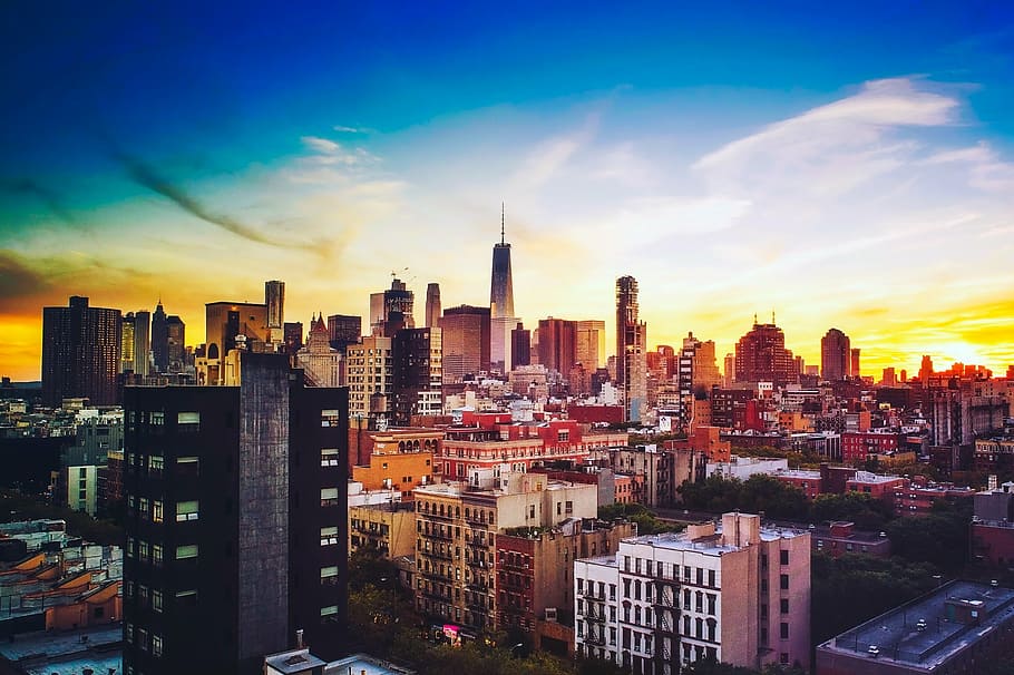 photography of high rise buildings during golden hour, chicago HD wallpaper