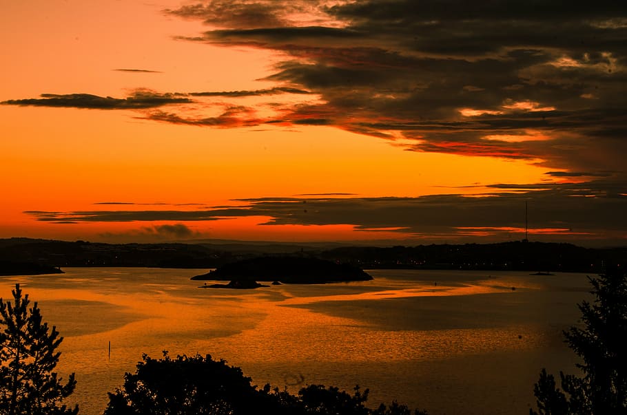 sunset, sunrise, cloud, views, water, beautifully, sweden, mirroring HD wallpaper