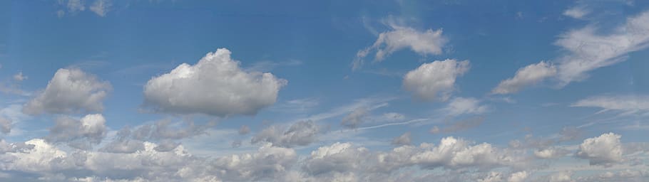 cloudy sky, clouds, panorama, blue sky, cumulus, widescreen HD wallpaper