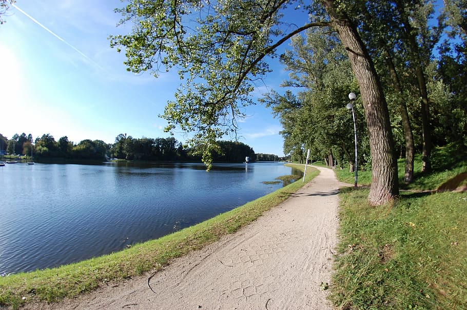 the path, lake, trail, landscape, green, summer, kielce, lagoon HD wallpaper