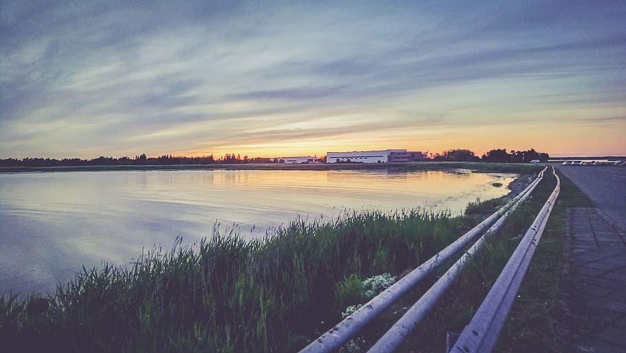 wood, road, dawn, landscape, building, clouds, cloudscape, daylight HD wallpaper