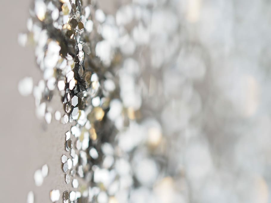 close up photography of silver sequins, glitter, blur, sparkle HD wallpaper