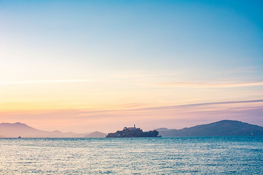 Lonely Alcatraz Island in The Middle of San Francisco Bay, california