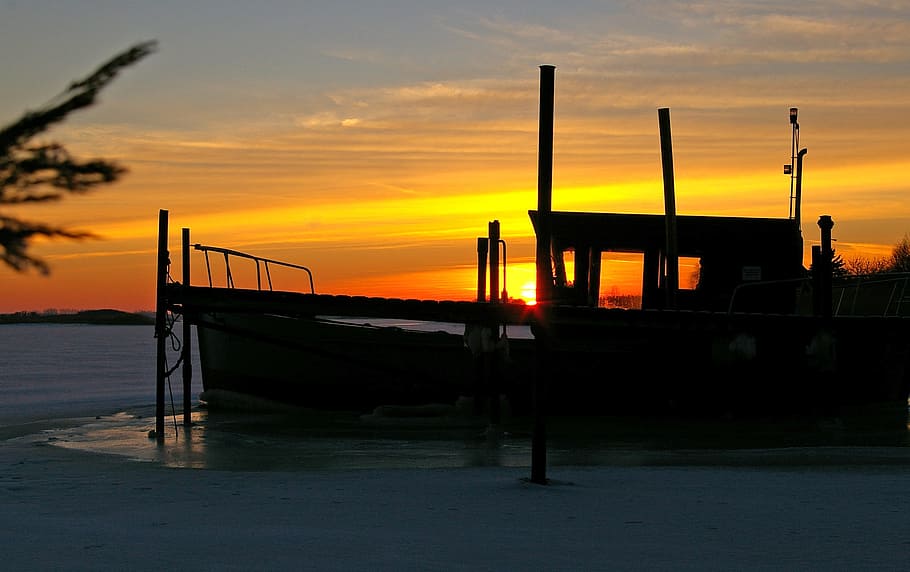 Sunset, Winter, Evening, Ice, winter evening, frozen, frost HD wallpaper