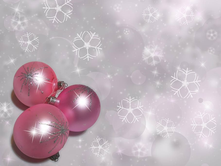 three round purple ornaments, decoration, silver, white, christmas time, HD wallpaper