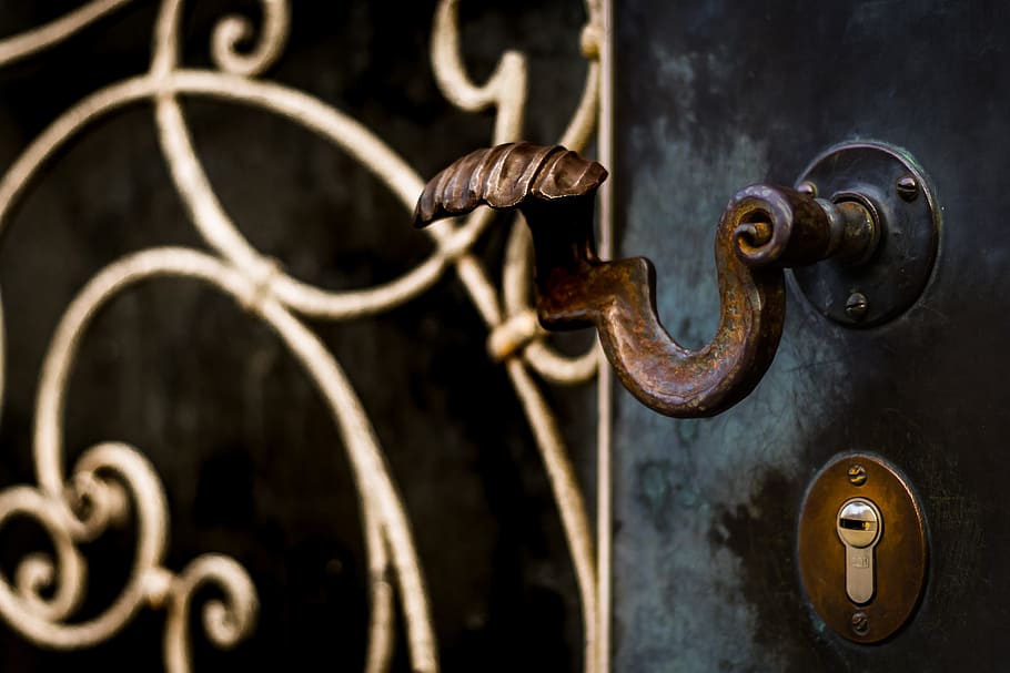 Door Knob, Door Handle, Metal, Iron, stainless, old, shadow