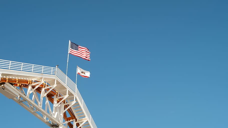 flag of U.S.A under blue sky, outdoors, low angle view, day, patriotism HD wallpaper