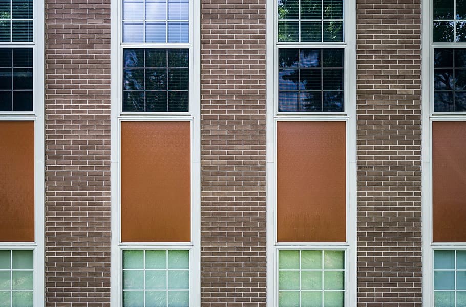 brown building at daytime, pattern, symmetry, line, windows HD wallpaper