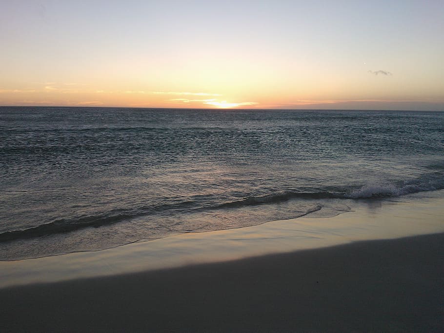 sunset, beach, mar, sea, sky, water, land, scenics - nature HD wallpaper
