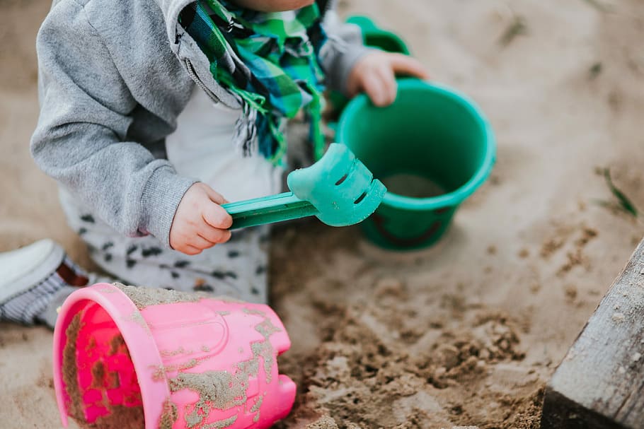 Toddler playing in the sand, child, kid, childhood, outdoors, HD wallpaper