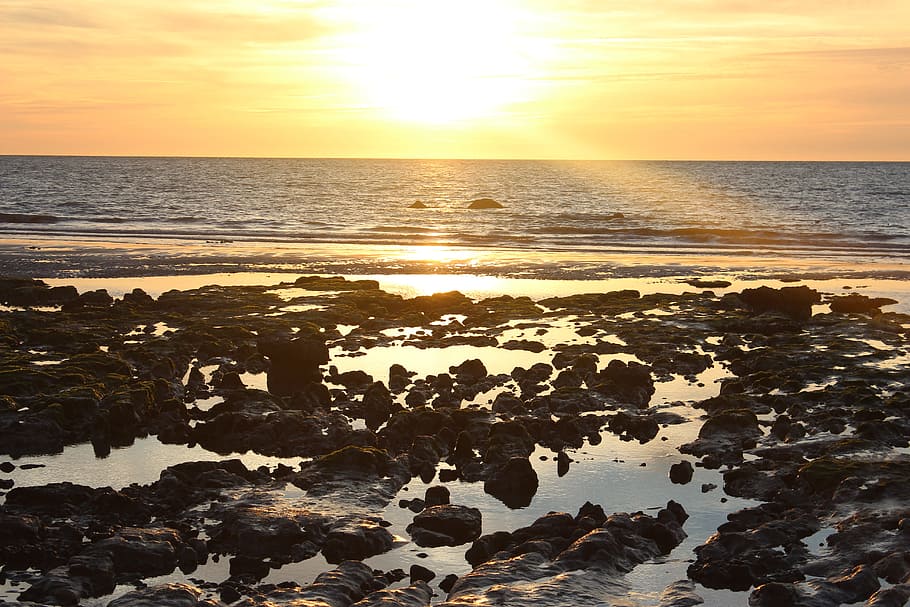 sunset, ocean, sea, water, sky, beach, scenics - nature, beauty in nature HD wallpaper