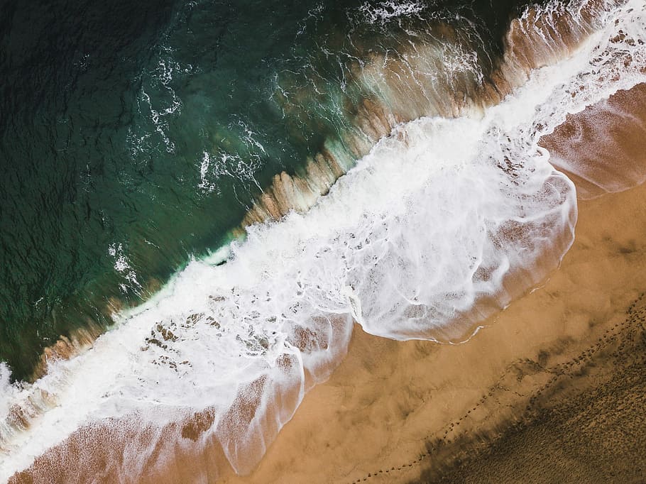 shoreline photography, water, wave, sand, beach, green, motion HD wallpaper