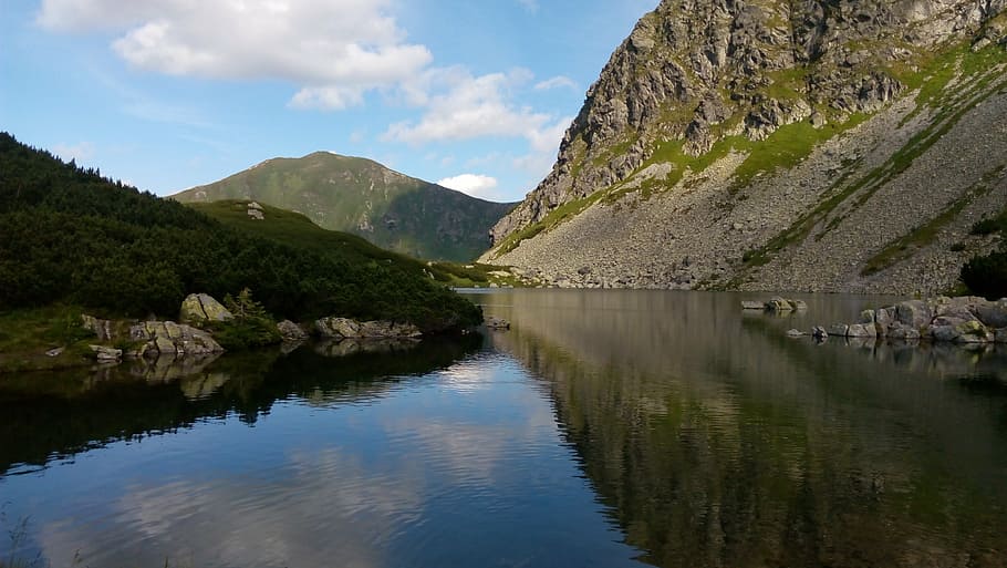 pleso, slovakia, roháče, lake, water, rocks, mountains, nature, HD wallpaper