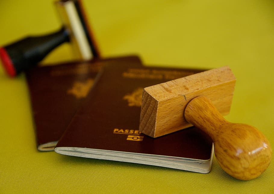 brown wooden stamper on passport book, buffer, travel, boundary HD wallpaper