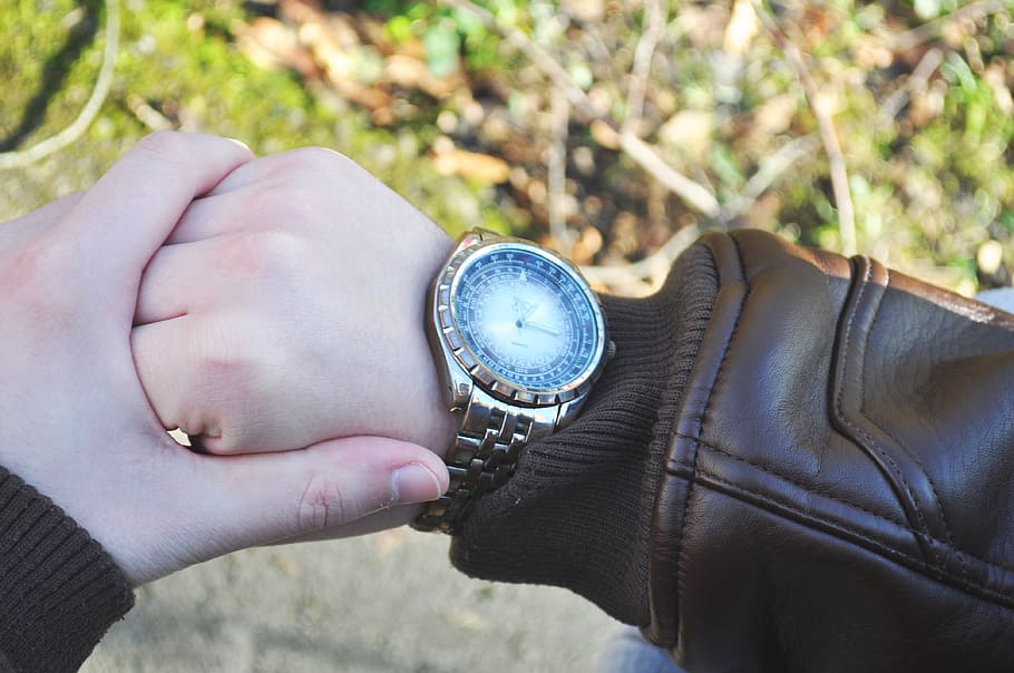 hands, wristwatch, time, leather jacket, human hand, human body part HD wallpaper
