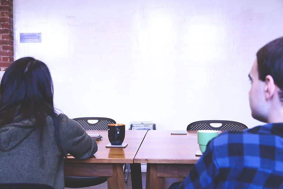 two woman and man seat, whiteboard, startup, presentation, people HD wallpaper