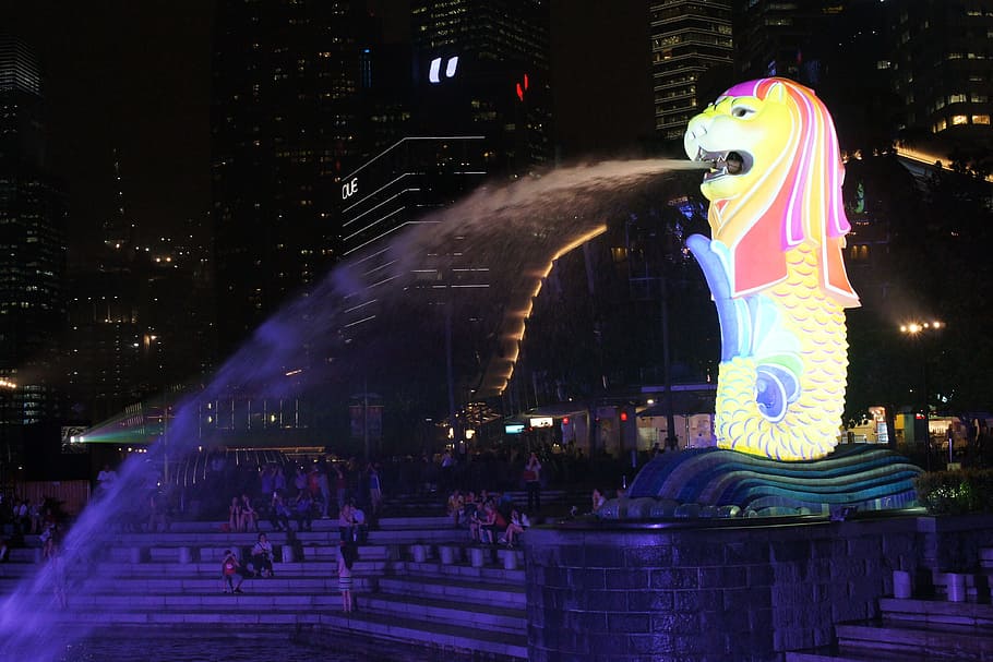 Singapore, Merlion Park, Travel, fountain, tourism, september
