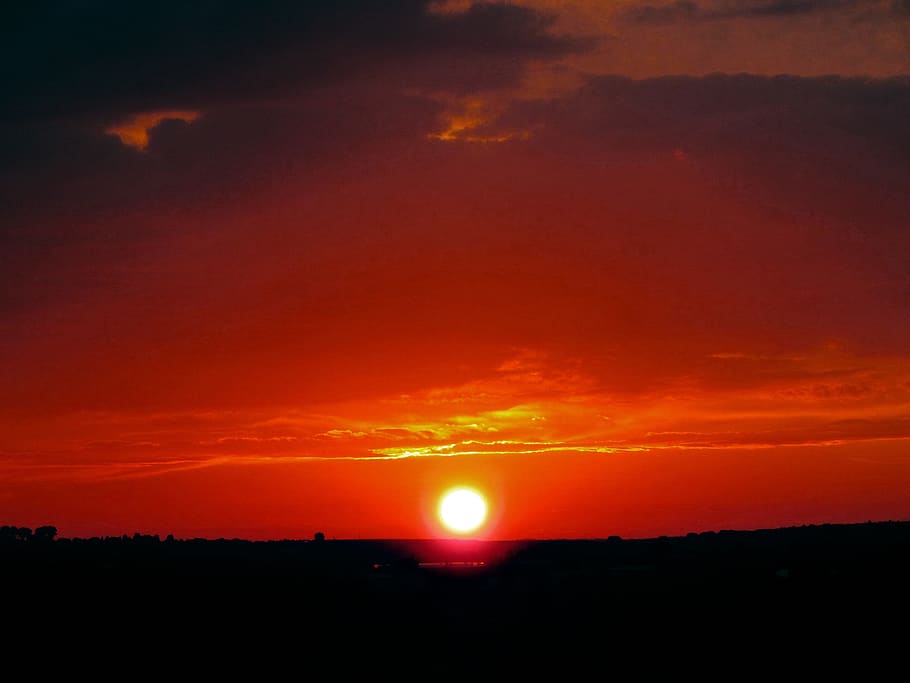 Sun, Sunset, Clouds, afterglow, orange color, silhouette, dramatic sky HD wallpaper
