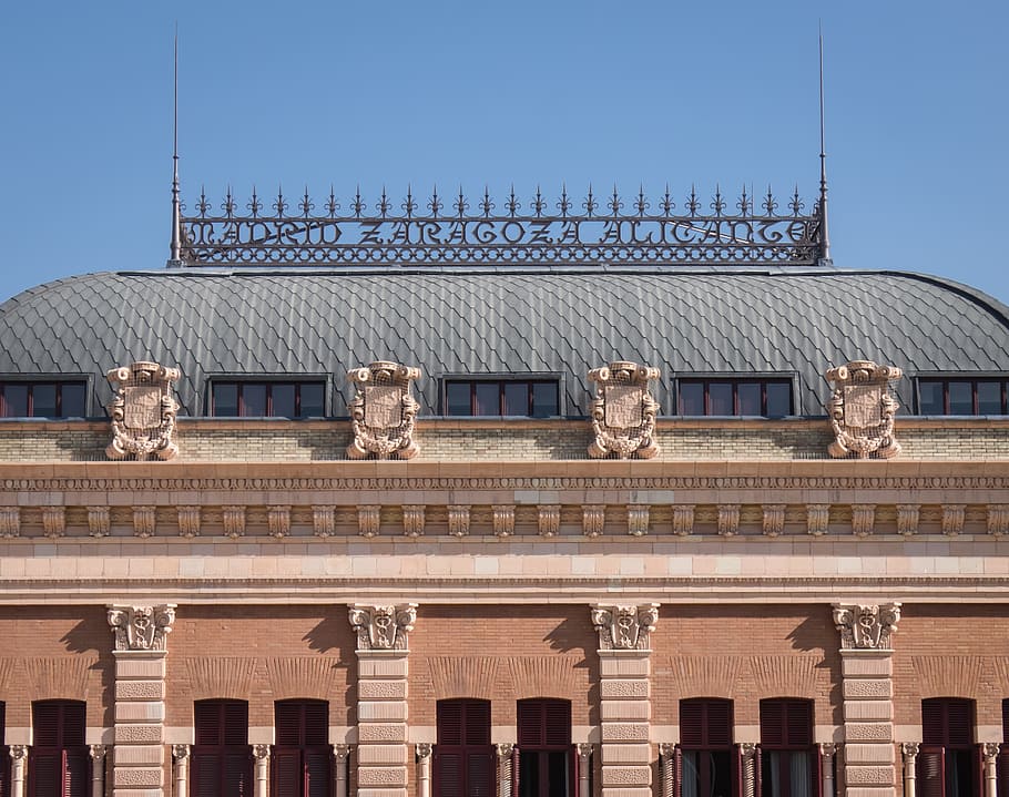 architecture, brick, geometric, station, atocha, railway station HD wallpaper