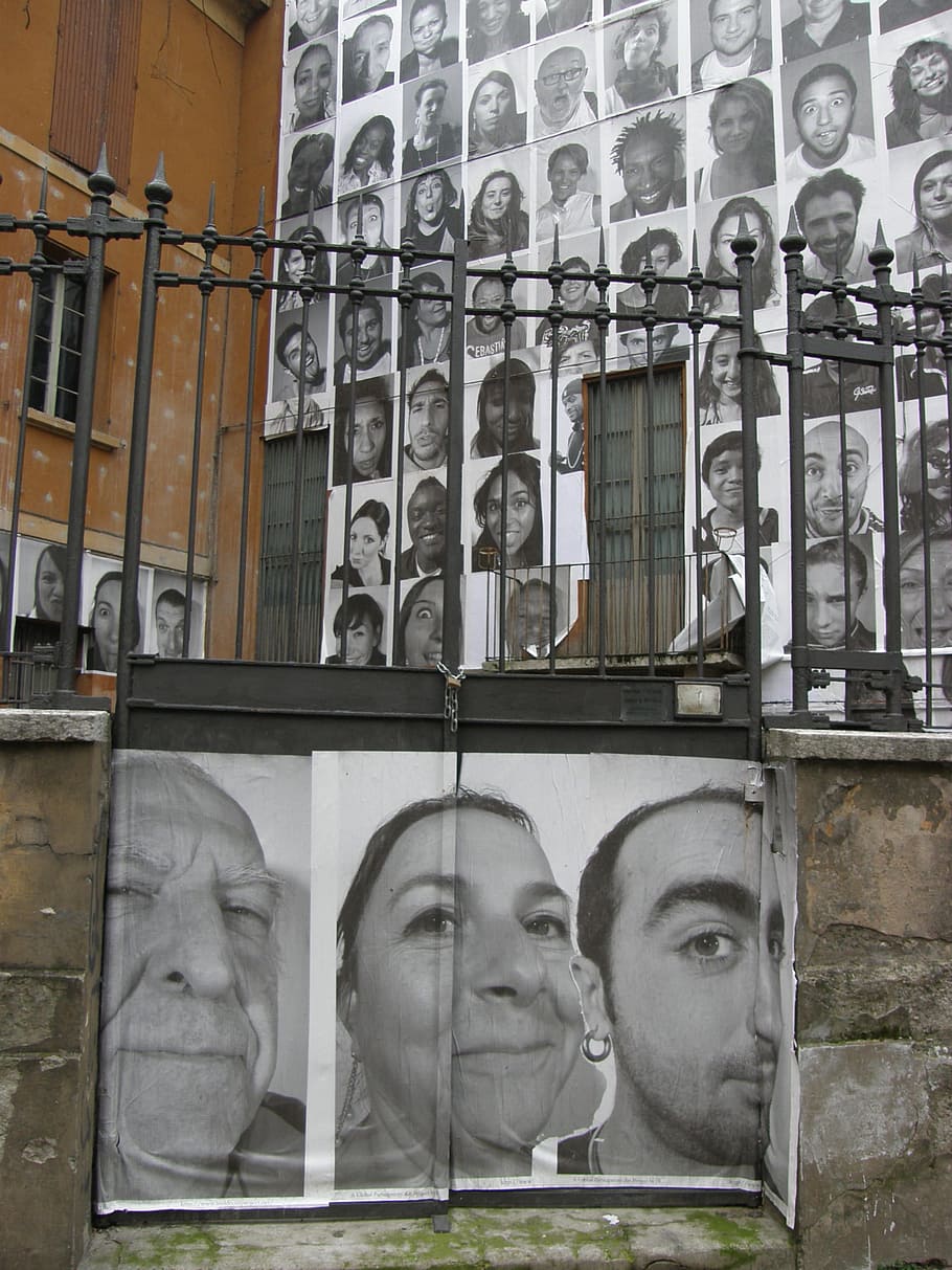 Face, Faces, People, Wall, wall with faces, manifesto, art HD wallpaper
