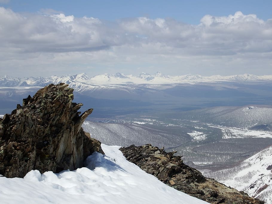 mountains, ridge, height, open space, rocks, plateau, winter HD wallpaper
