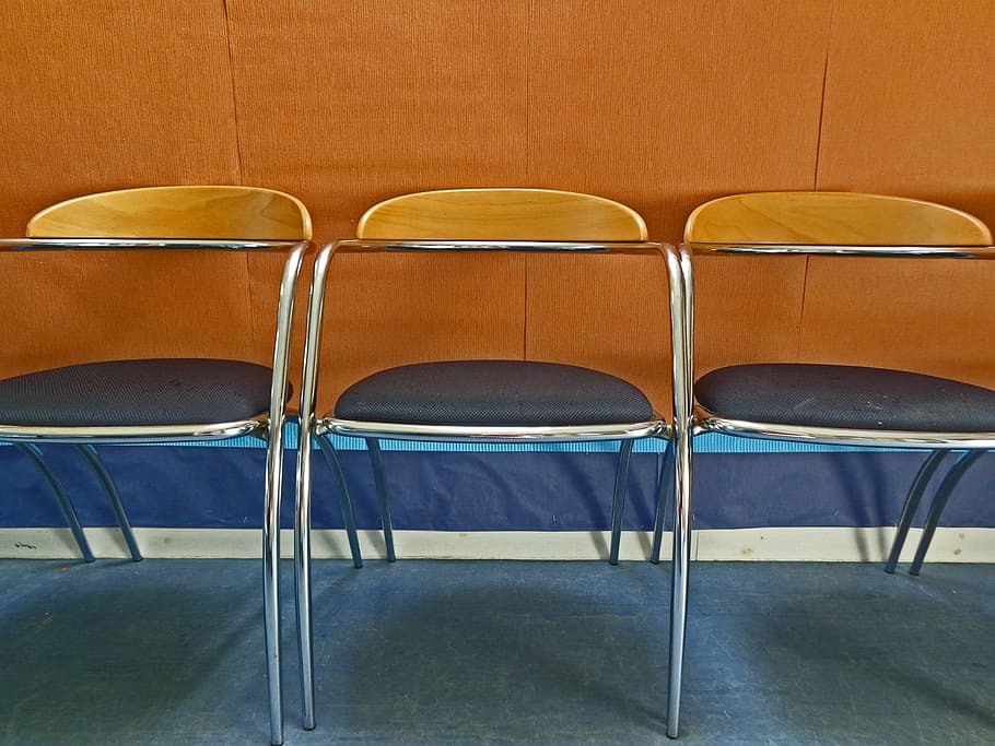 empty, chairs, objects, hall, indoors, three, seat, absence HD wallpaper