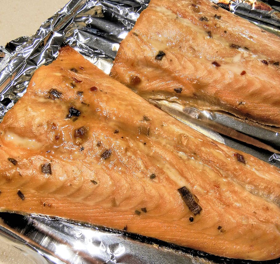 salmon, marinated, fish, herbs, spices, baked, food, food and drink HD wallpaper