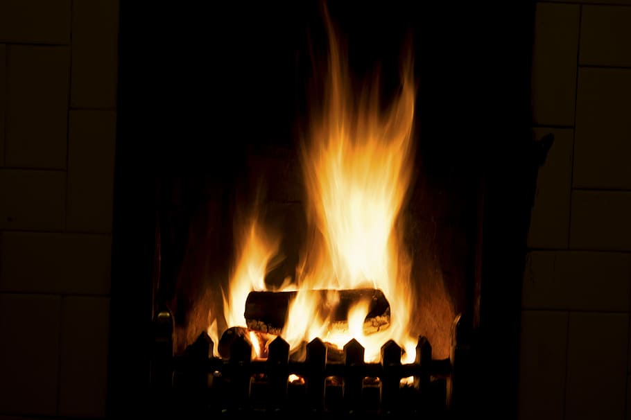 Log Fire, photography of burning firewood at the fireplace, long exposure HD wallpaper
