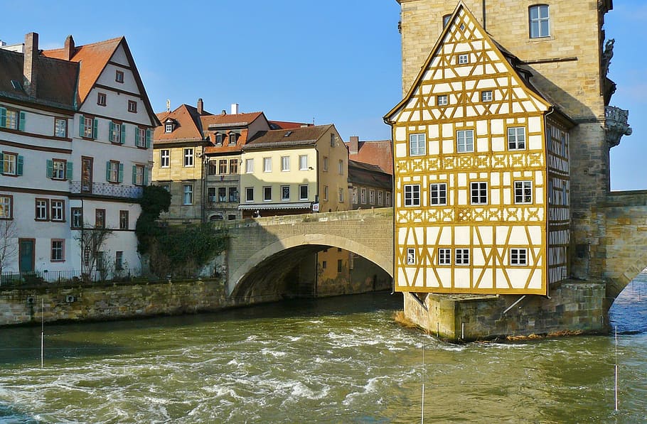 view of houses, bamberg, town hall, city view rottmeister cottage, HD wallpaper