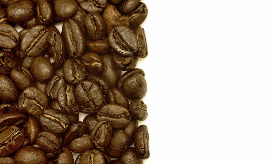 coffee, beans, brown, roasted, cafe, food and drink, white background HD wallpaper