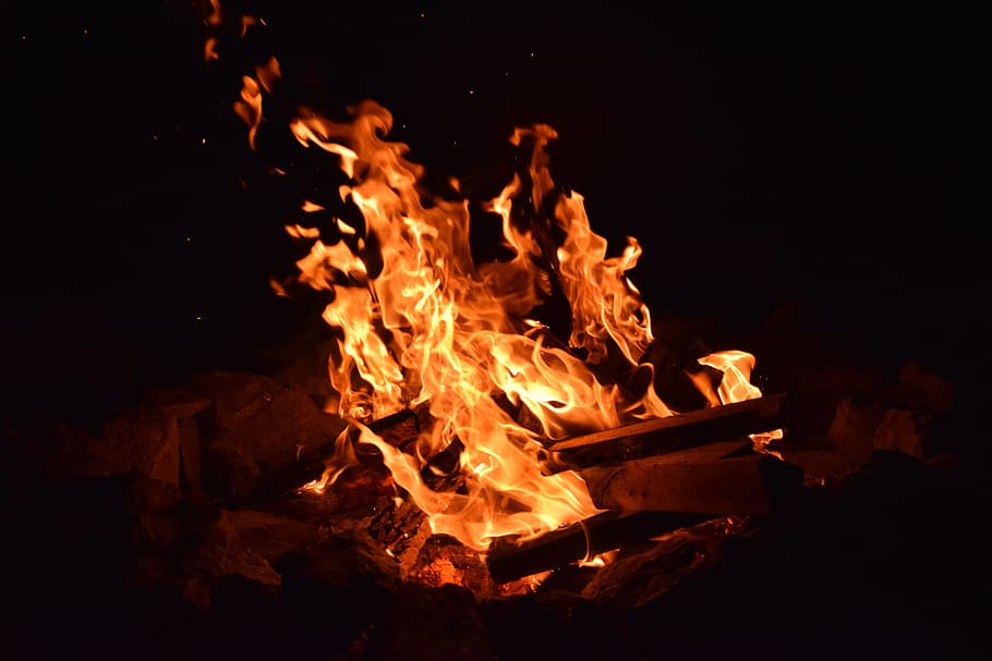 dark, blur, firewood, fire, amber, blaze, bonfire, burn, burning