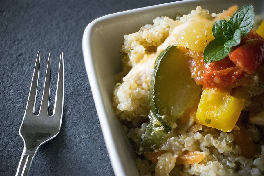 quinoa, food, vegetables, fork, lunch, power, healthy, pact HD wallpaper