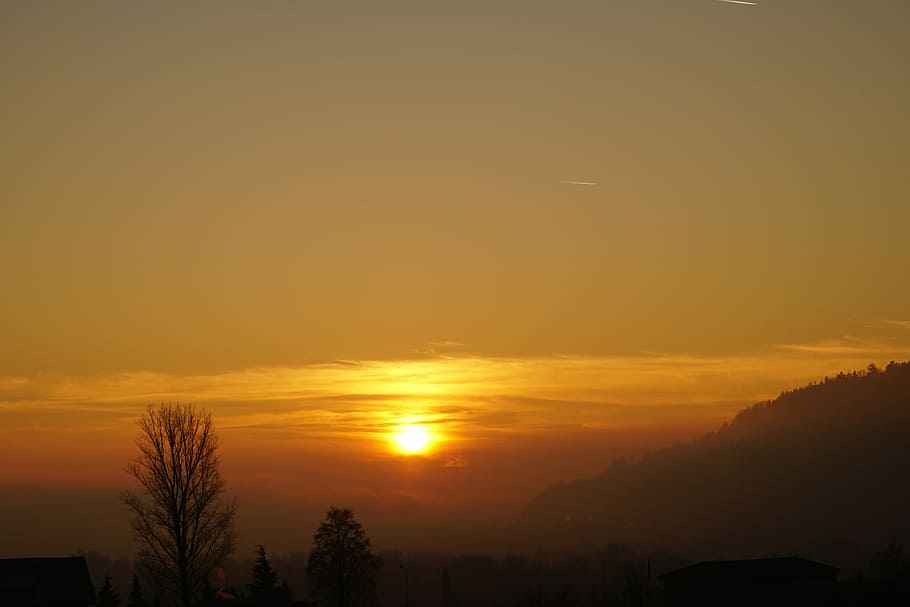 Sunset, Fog, abendstimmung, silhouette, scenics, tranquility HD wallpaper