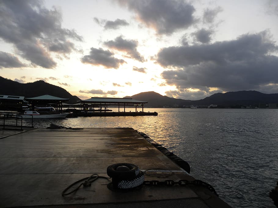 sea, evening, sky, cloud, wharf, sides, islands, calm, tranquility HD wallpaper