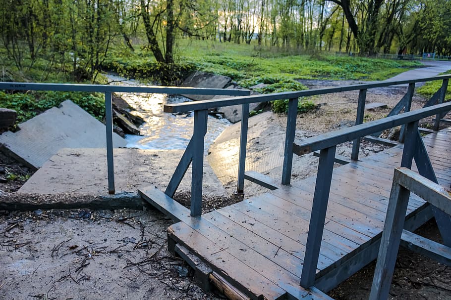 bridge, creek, evening, transition, channel, obninsk, pedestrian HD wallpaper