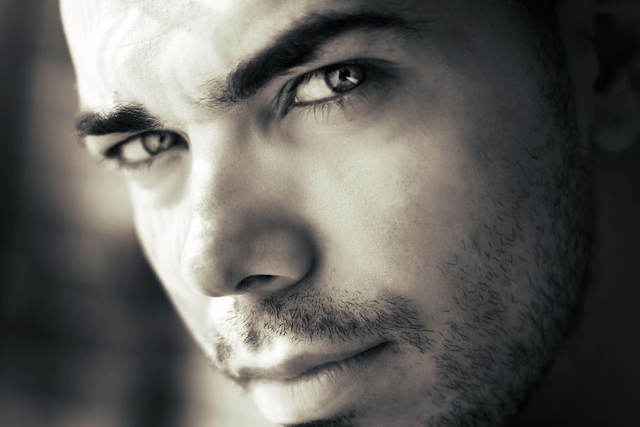 gray scale photo of, man, look, boy, eyes, face, portrait, skin HD wallpaper