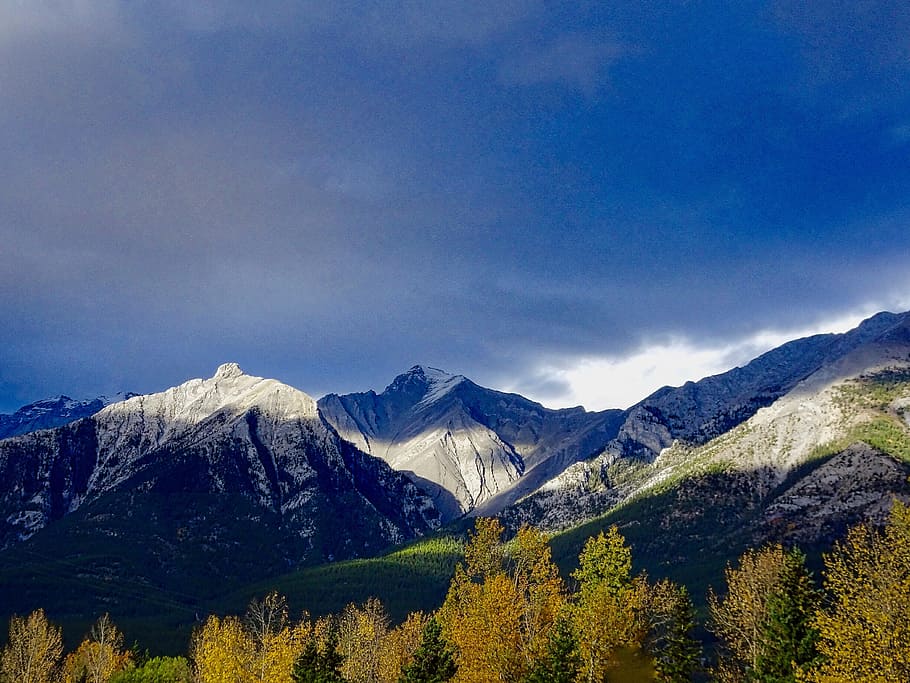 Light, Mountains, Forest, autumn, rockies, canada, landscape HD wallpaper