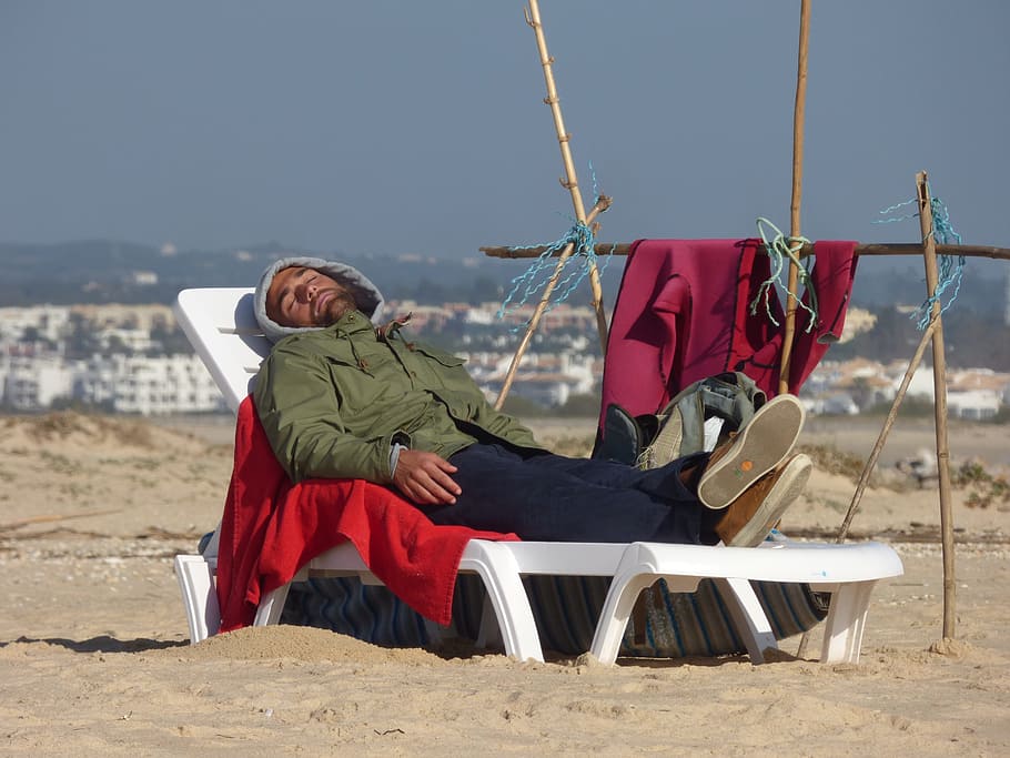 Sleep, Beach, Man, Winter, Sunny, young, sand, relaxation, rest HD wallpaper