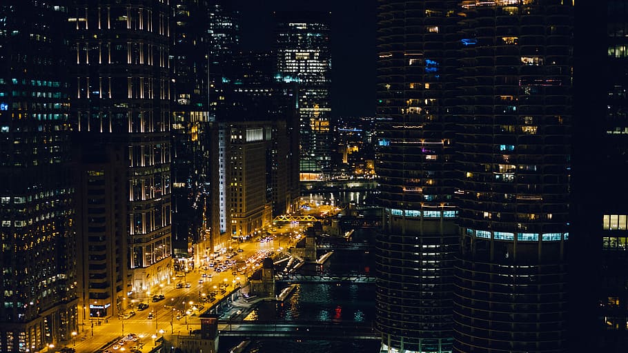 structural shot of buildings during nighttime, photo of high-rise buildings HD wallpaper