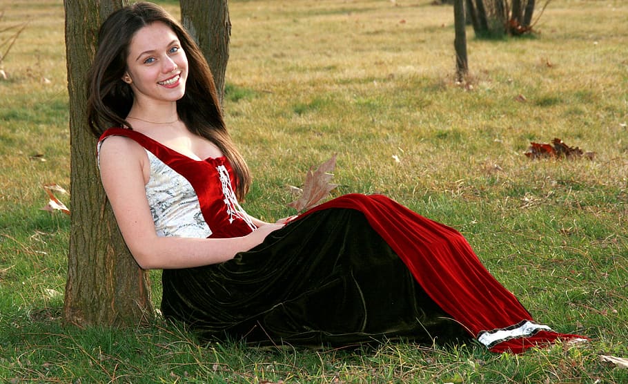 woman wearing red and white sleeveless maxi dress, girl, princess