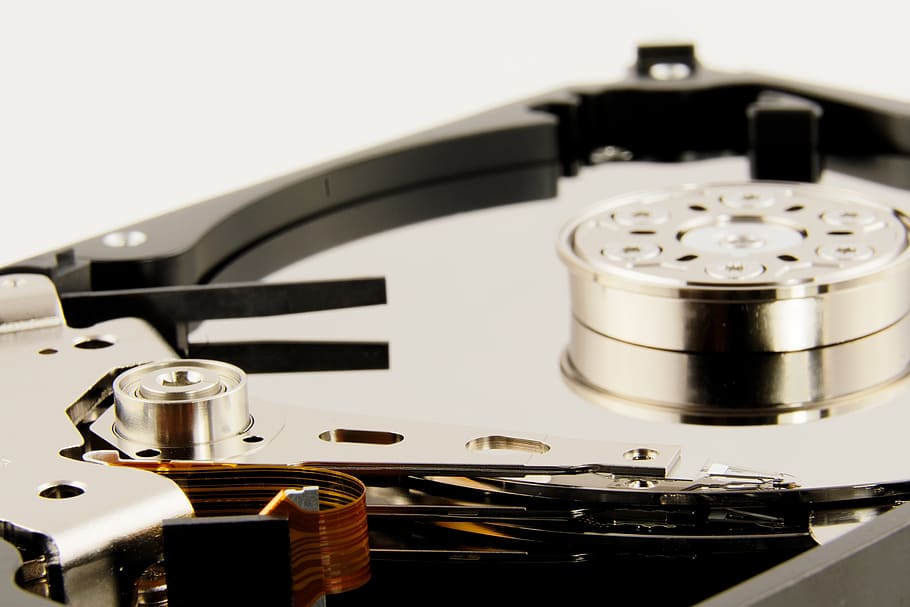 silver and black hard disc drive, memory, storage medium, hard drive HD wallpaper