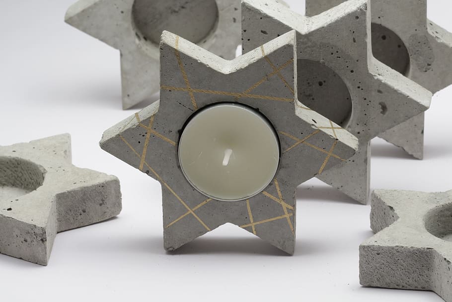 candle, tea light, tea light holder, star, concrete, cement HD wallpaper