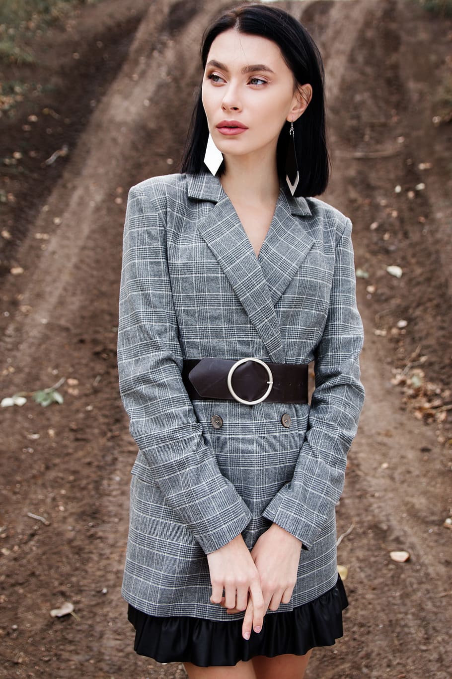 Black and white plaid outlet mini skirt and blazer