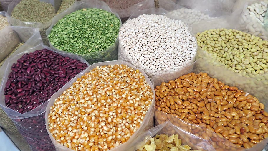 variety of seeds, grain, corn, beans, natural, healthy, cereal