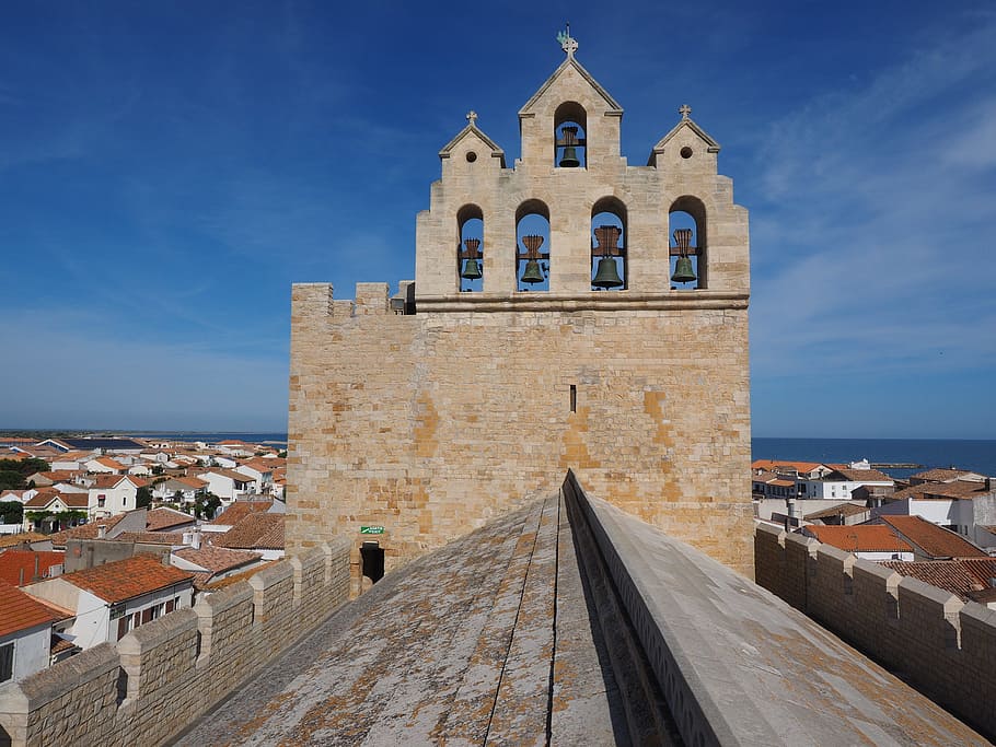 church, church roof, bell tower, building, architecture, notre-dame-de-la-mer, HD wallpaper