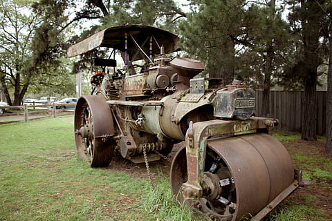 steam roller, old, machine, heavy, vintage, traction, road HD wallpaper